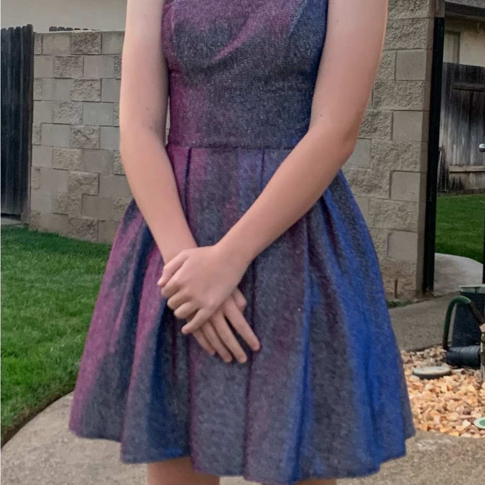 Betsy & Adam Blue and Pink Prom Dress - Picture 2 of 4